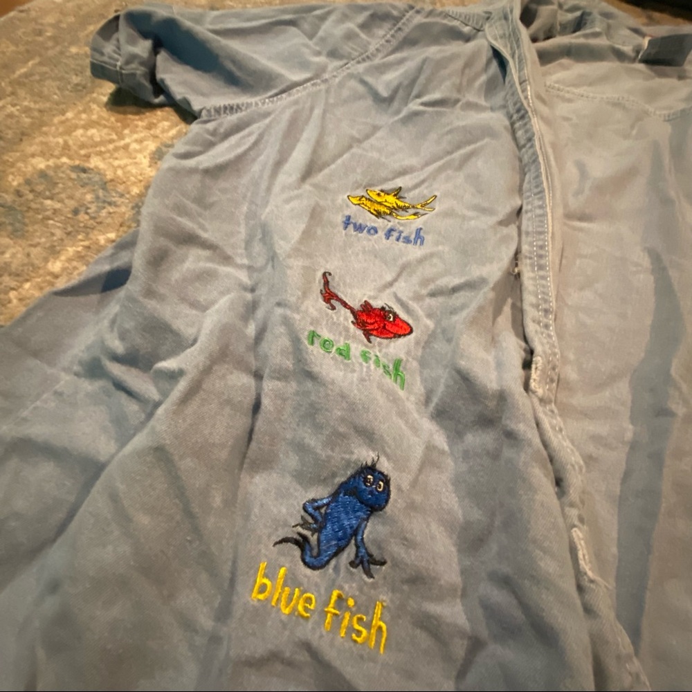 Dr. Seuss one fish two fish Denim Short Sleeve Button up